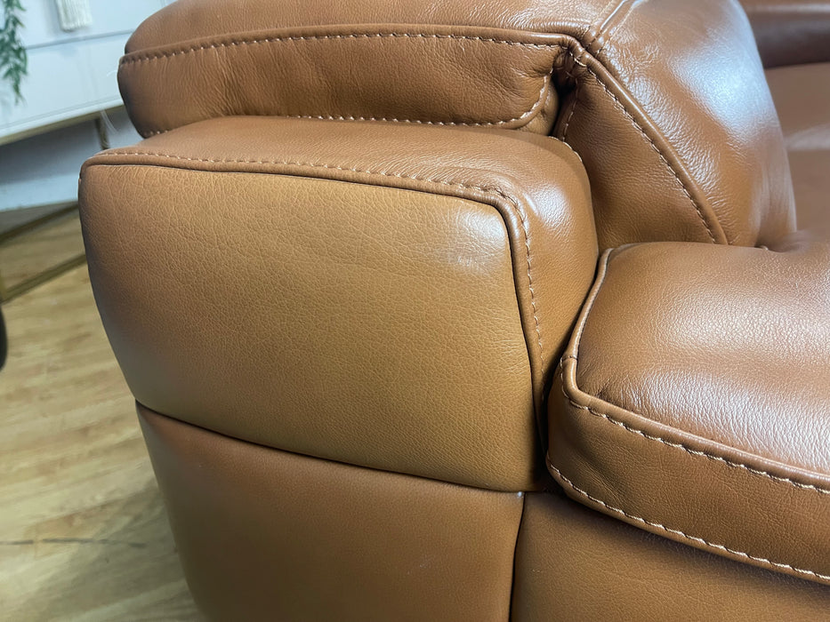 Laurence 3 Seater Relaxed Embossed Cognac Leather Power Recliner & Power Headrest (WA2)