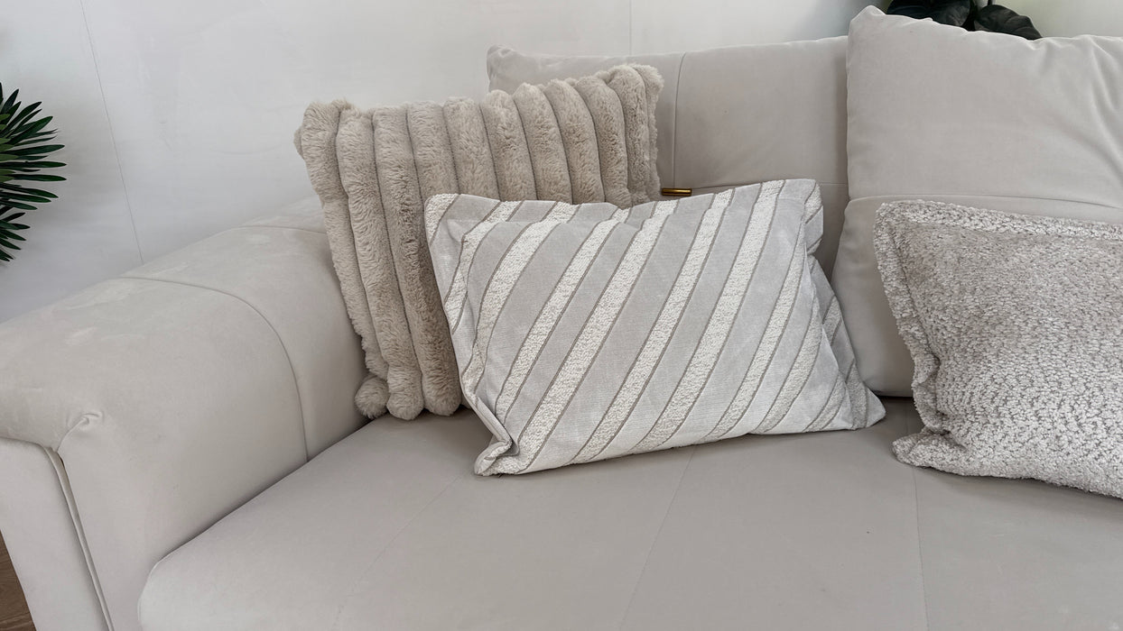 Sofology The Oscar Fabric 4 Seater Gold Trim in Super Matt Velvet Ecru Mix