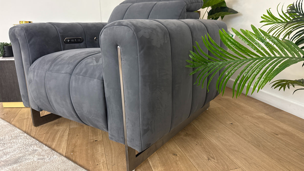 Sofology The Paramount Fabric Chair Power Recliner/Headrest Heated Seat Speakers in Lifestyle Nubuck Feel Charcoal