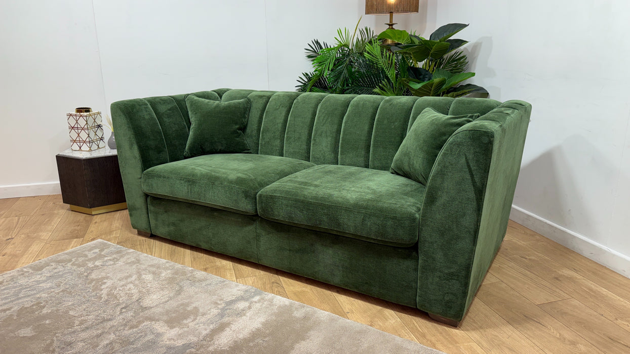 Sofology Downtown Fabric 3 Seater Sofabed Zoned Memory Foam Mattress in Soft Chenille Moss