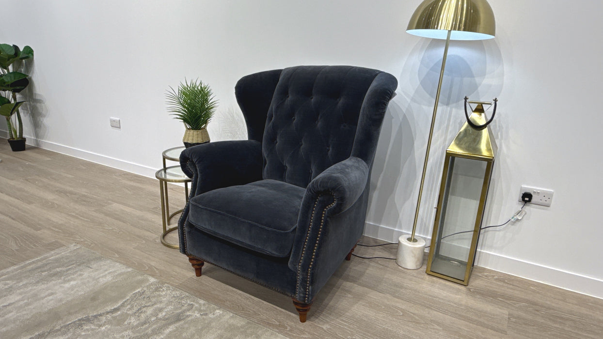 Sofology Darcy Fabric Accent Wing Chair with Studs in Relaxed Chenille Ink