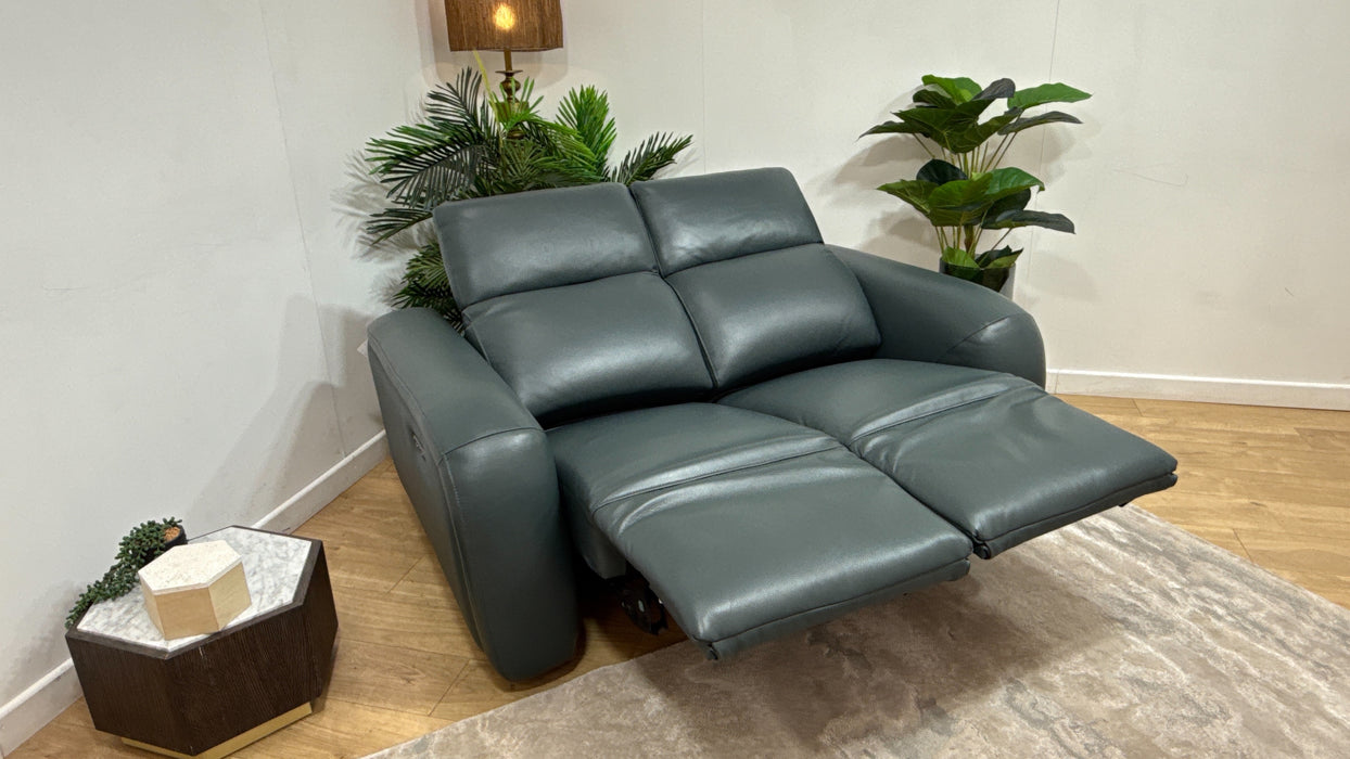Sofology Drift Leather 2 Seater Power Recliner/Headrest in Trusty Embossed Peacock