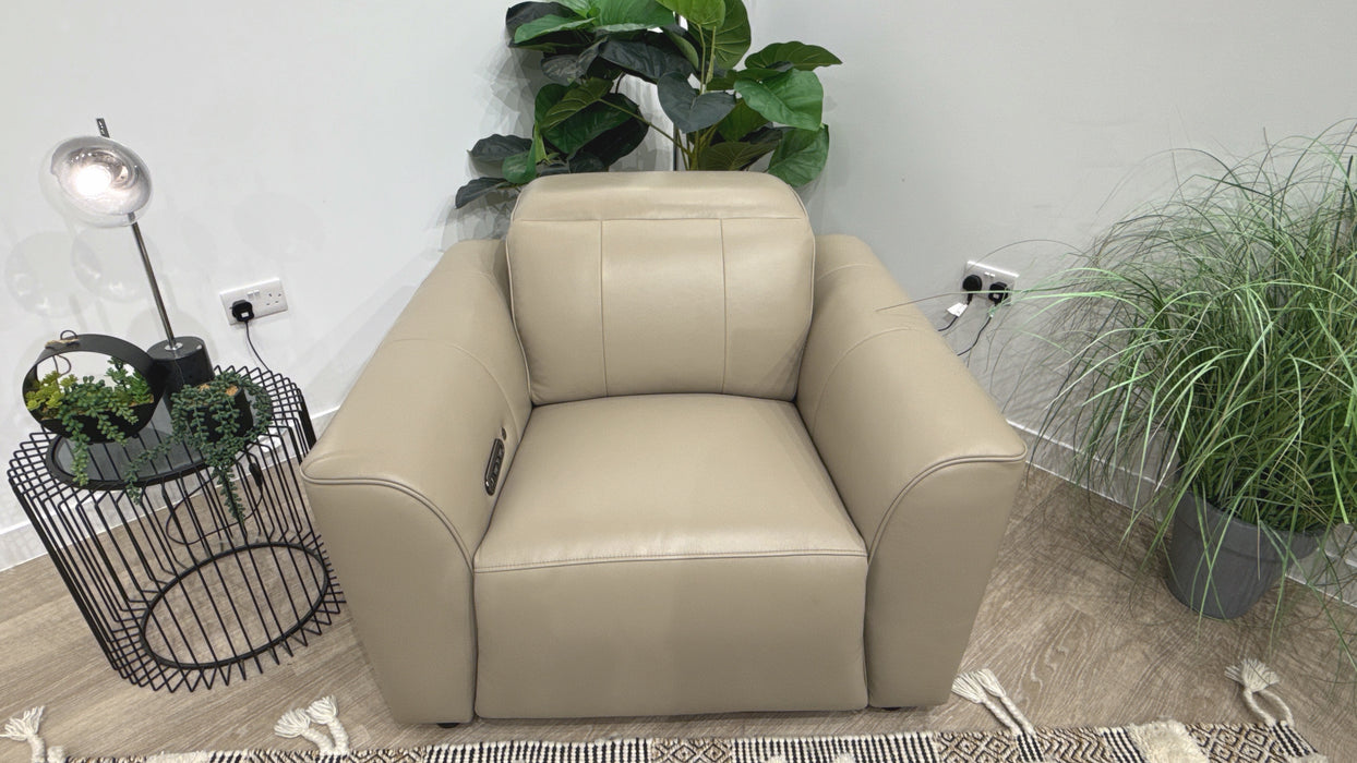 Sofology Emme Leather Chair Power Recliner/Headrest Heated Seats in  Oyster
