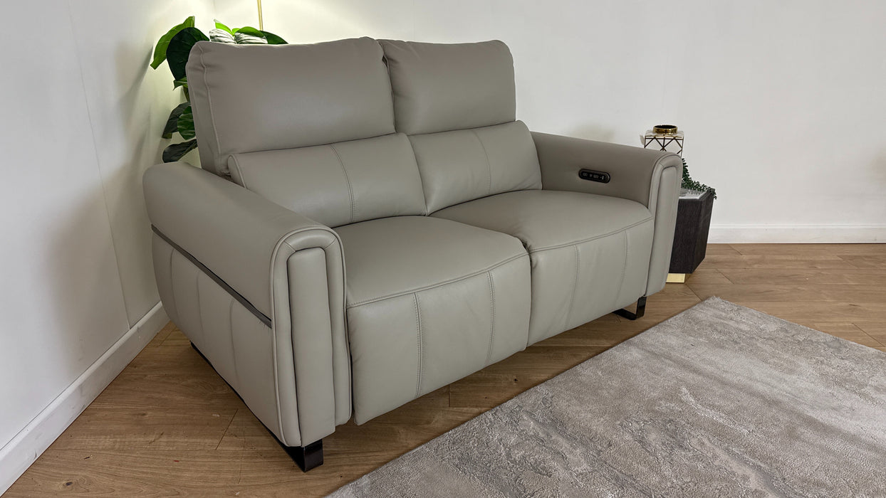 Sofology The Ravello Leather 2 Seater Power Recliner/Headrest in Trusty Embossed Light Grey