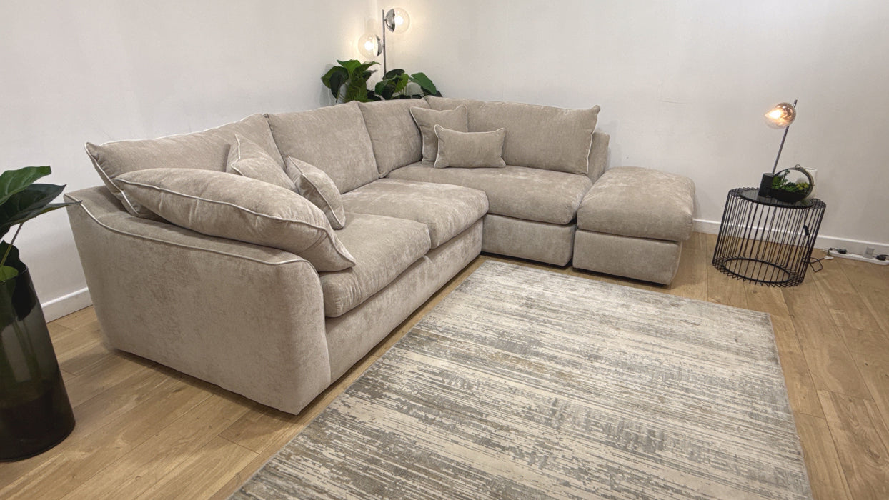 Sofology Georgio 3 Corner 1 Terminal Feather Flex Seats in Lifestyle Plush Chenille Wicker Mix