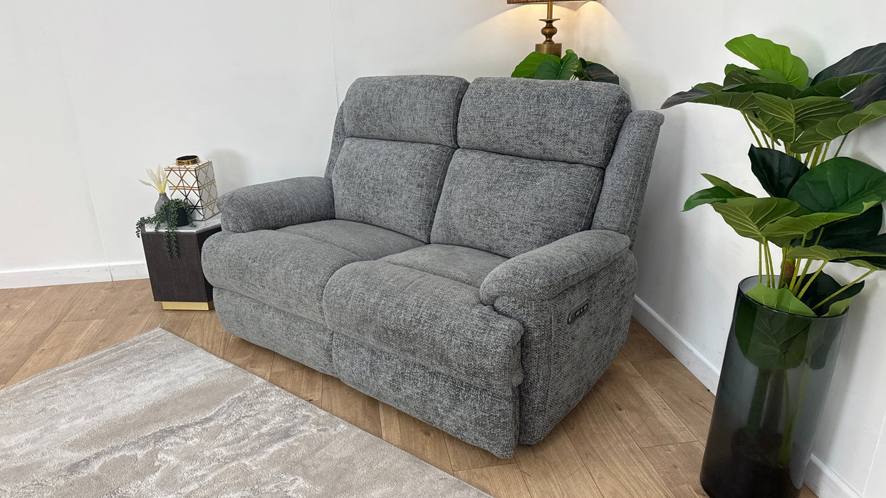 Sofology Gracie Fabric 2 Seater Power Recliner/Headrest in Hopsack Chenille Charcoal
