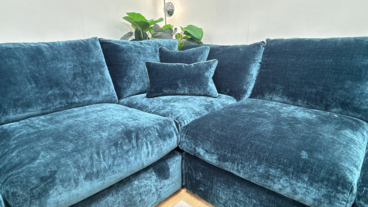 Sofology Georgio Fabric 3 Corner 3 Feather Flex Seats in Luxe Chenille Teal Mix