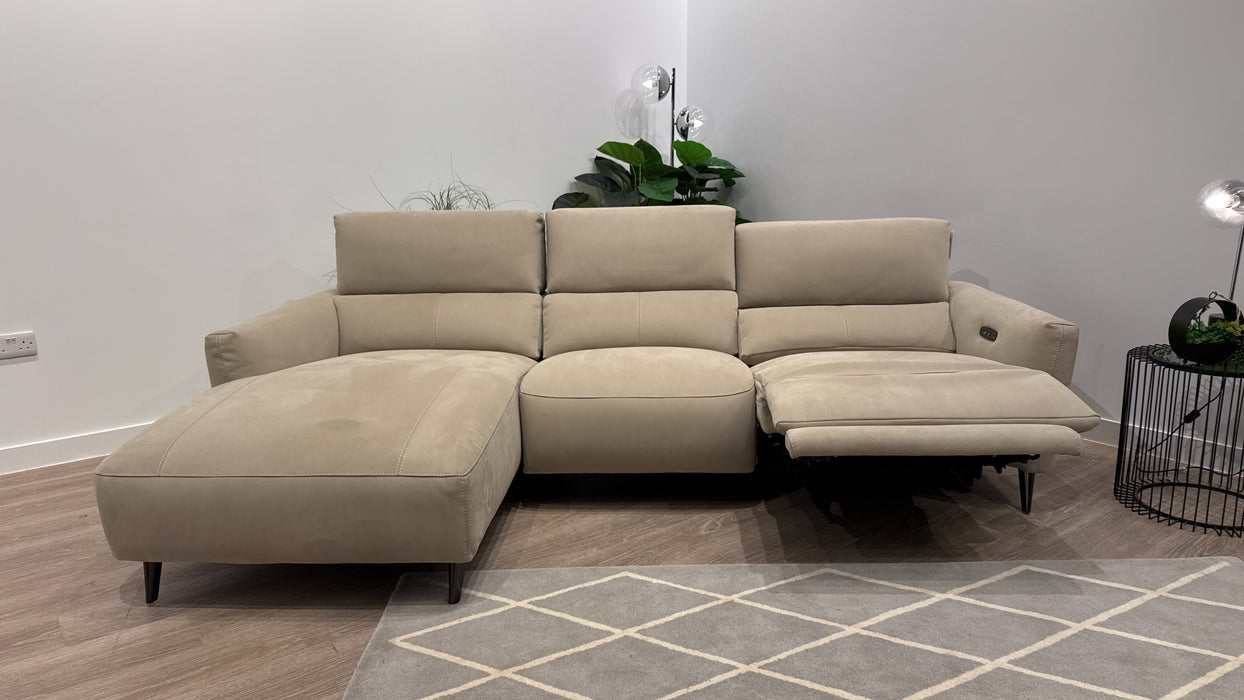 Sofology Arlington Fabric Chaise 3 Seater Power Recliner/Headrest in Lifestyle Nubuck Feel Stone