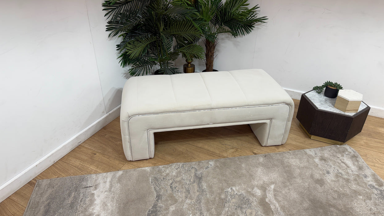 Sofology Oscar Fabric Small Bench Footstool Silver Trim in Super Matt Velvet Ecru