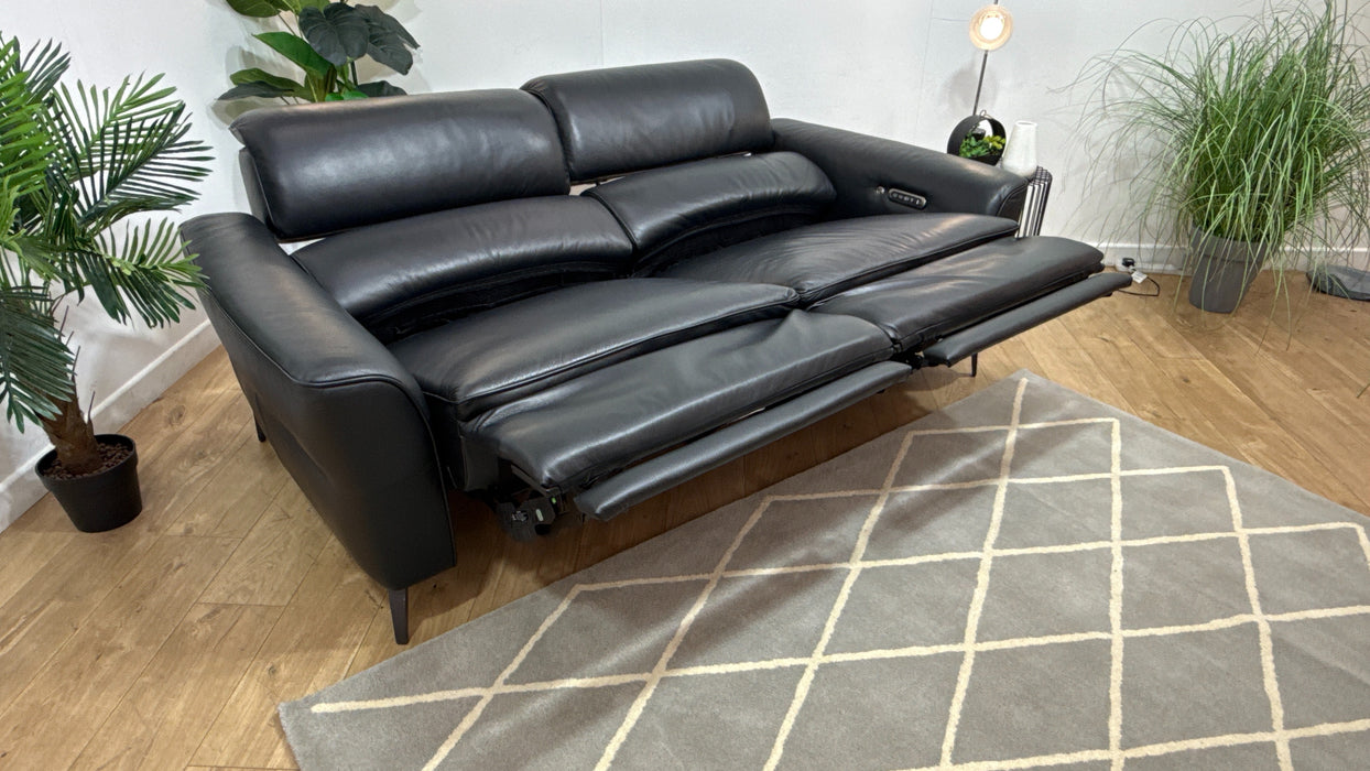 Sofology Viento Leather 2.5 Seater Power Recliner/Headrest Heated Seat Lumbar Support in Trusty Embossed Jet Black