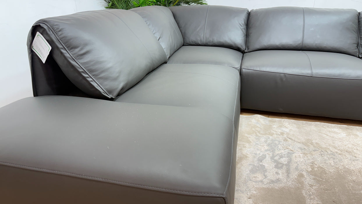 Sofology Tessuto Leather Chaise 1 Corner 3 in Trusty Matt Charcoal