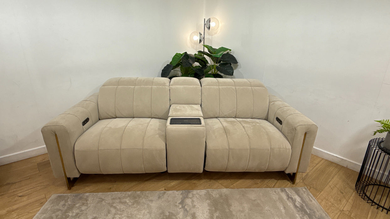 Sofology Paramount Fabric 2.5 Seater Console Power Recliner/Headrest Speakers in Lifestyle Nubuck Feel Stone