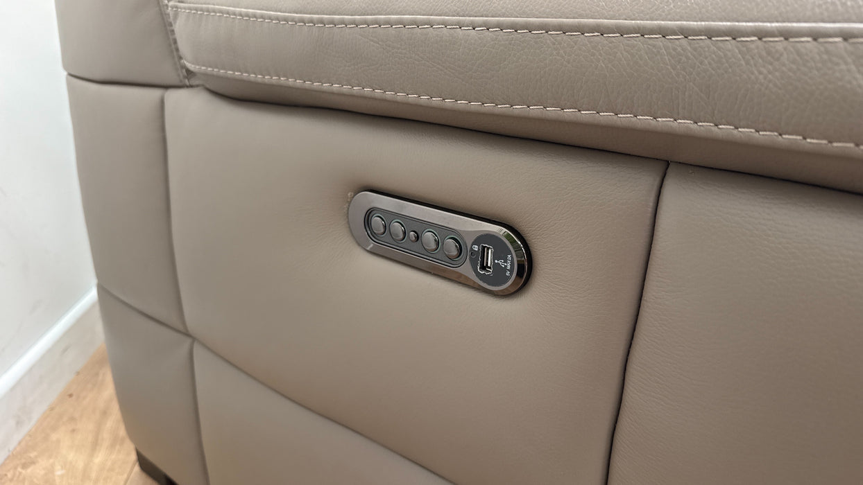 Sofology Laurence Leather 2 Seater Power Recliner/Headrest in Le Mans Taupe