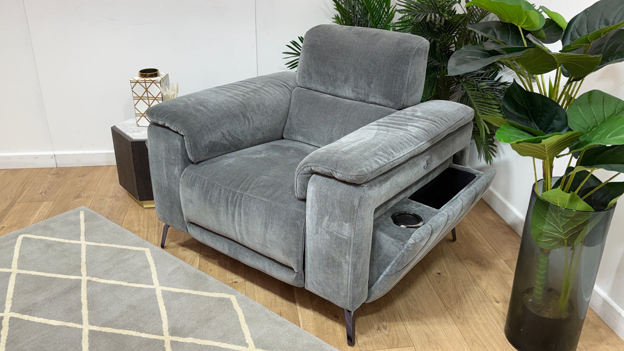 Sofology Fratelli Fabric Chair Power Recliner/Headrest in Relaxed Chenille Charcoal