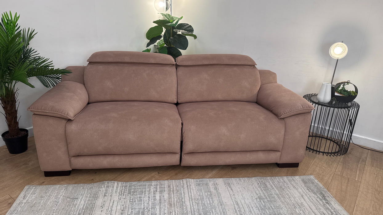 Sofology Benz Fabric 3 Seater Power Recliner/Headrest Heated Seat in Lifestyle Flecked Sand