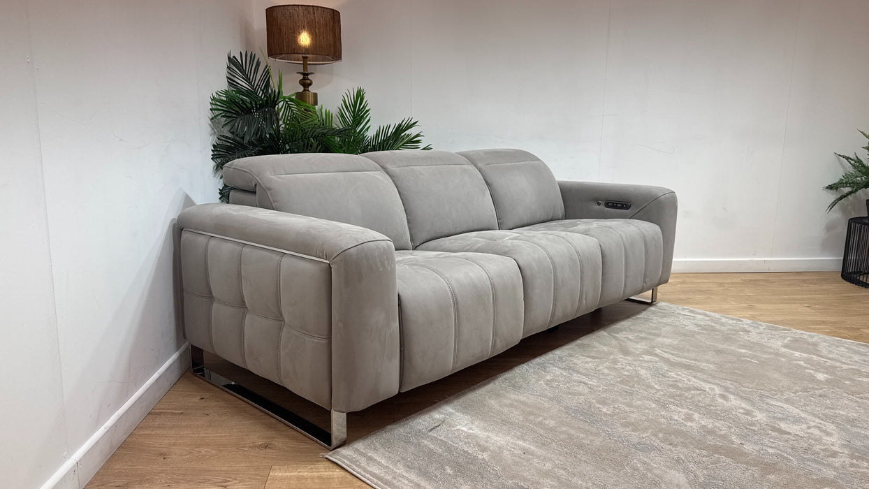 Sofology Marvella Fabric 3 Seater Power Recliner/Headrest Heated Seats in Lifestyle Nubuck Feel Light Grey