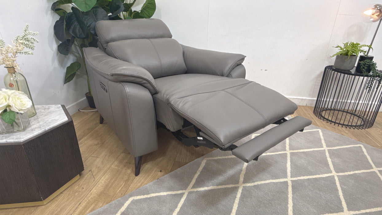 Sofology Arlo Leather Chair Power Recliner/Headrest in Trusty Embossed Elephant