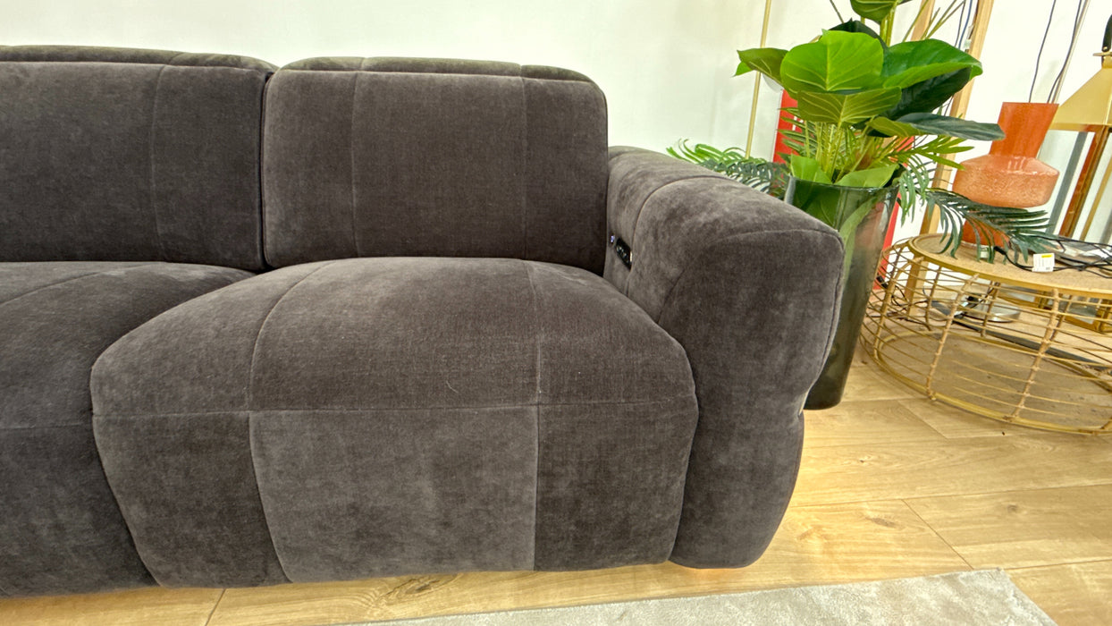 Sofology Lumiere Fabric 1.5 Corner 3 Power Recliner/Headrest Gunmetal Trim in Relaxed Chenille Raisin