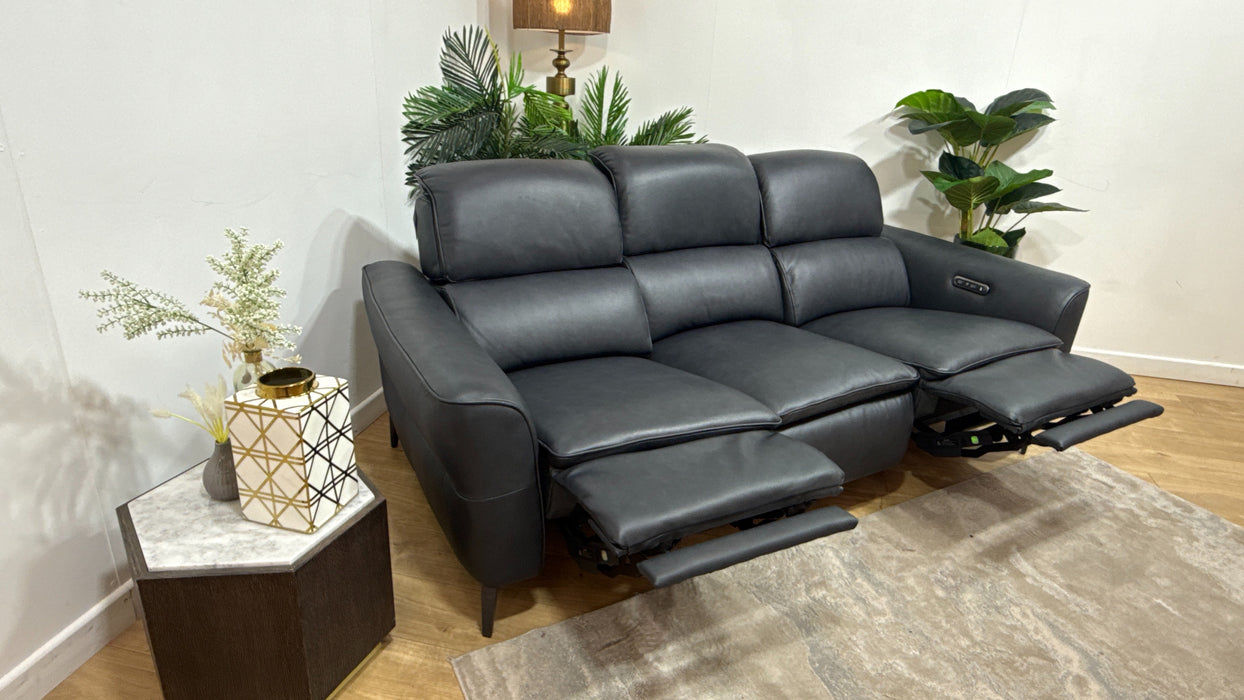 Sofology Viento Leather 3 Seater Power Recliner/Headrest in Trusty Embossed Navy