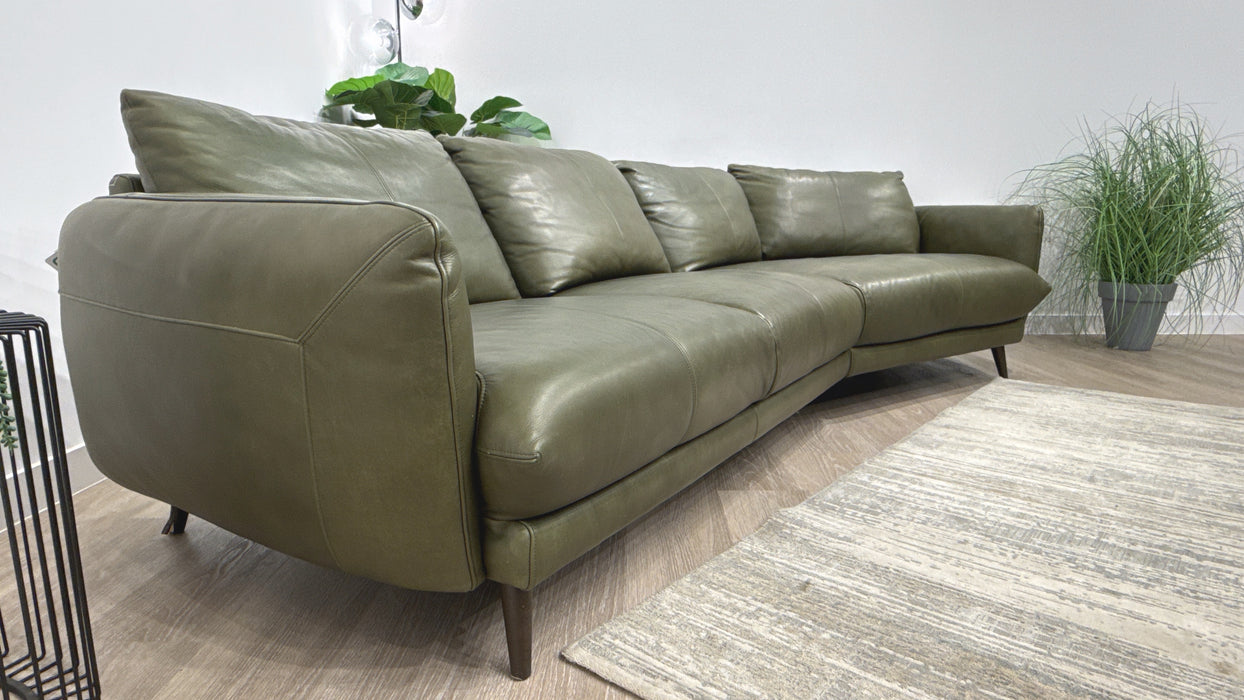 Sofology Adler Leather 4 Seater Asymmetric in Relaxed Soft Olive