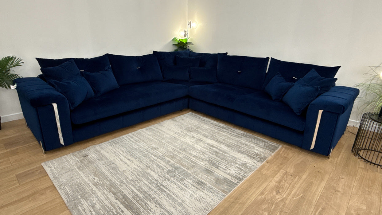 Sofology The Oscar Fabric 3 Corner 3 Silver Trim in Super Matt Velvet Navy