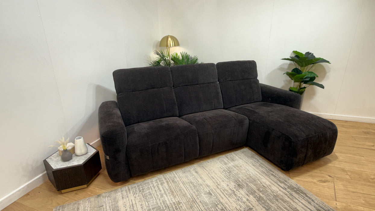Sofology Lumiere Fabric 4 Seater Chaise Power Recliner/Headrest in Relaxed Chenille Raisin