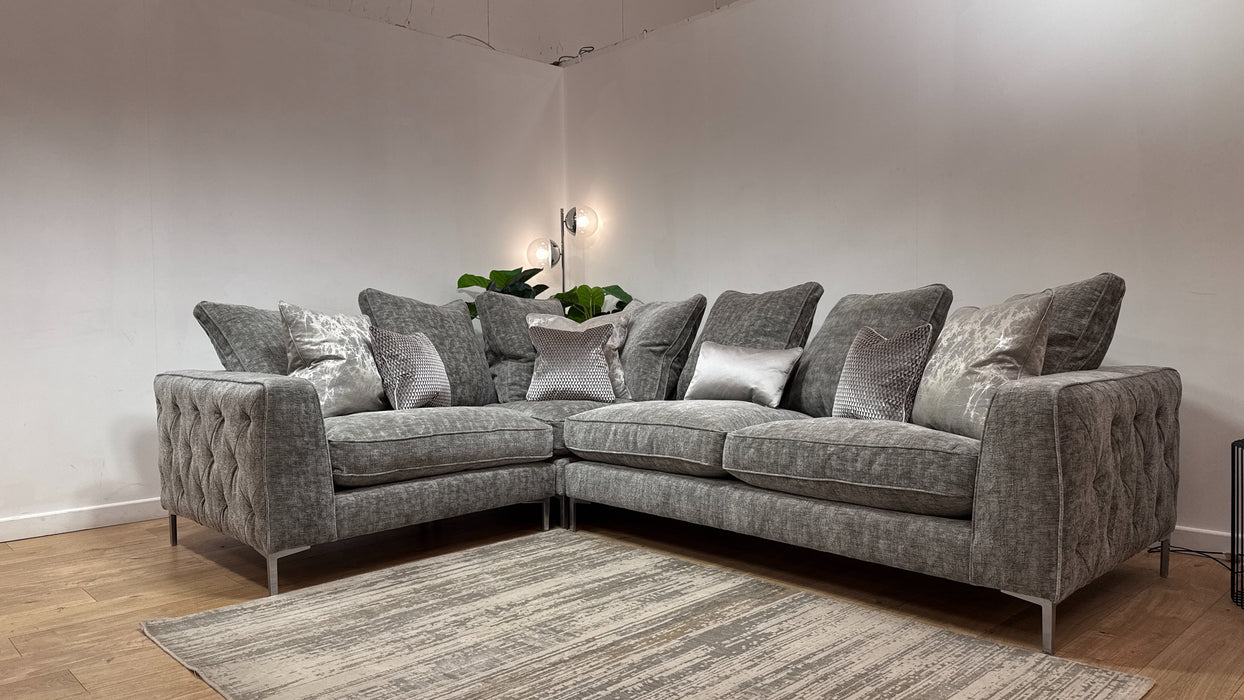 Sofology Rococo Fabric 1.5 Corner 3 Pillow Back in Verbier Grey Mix