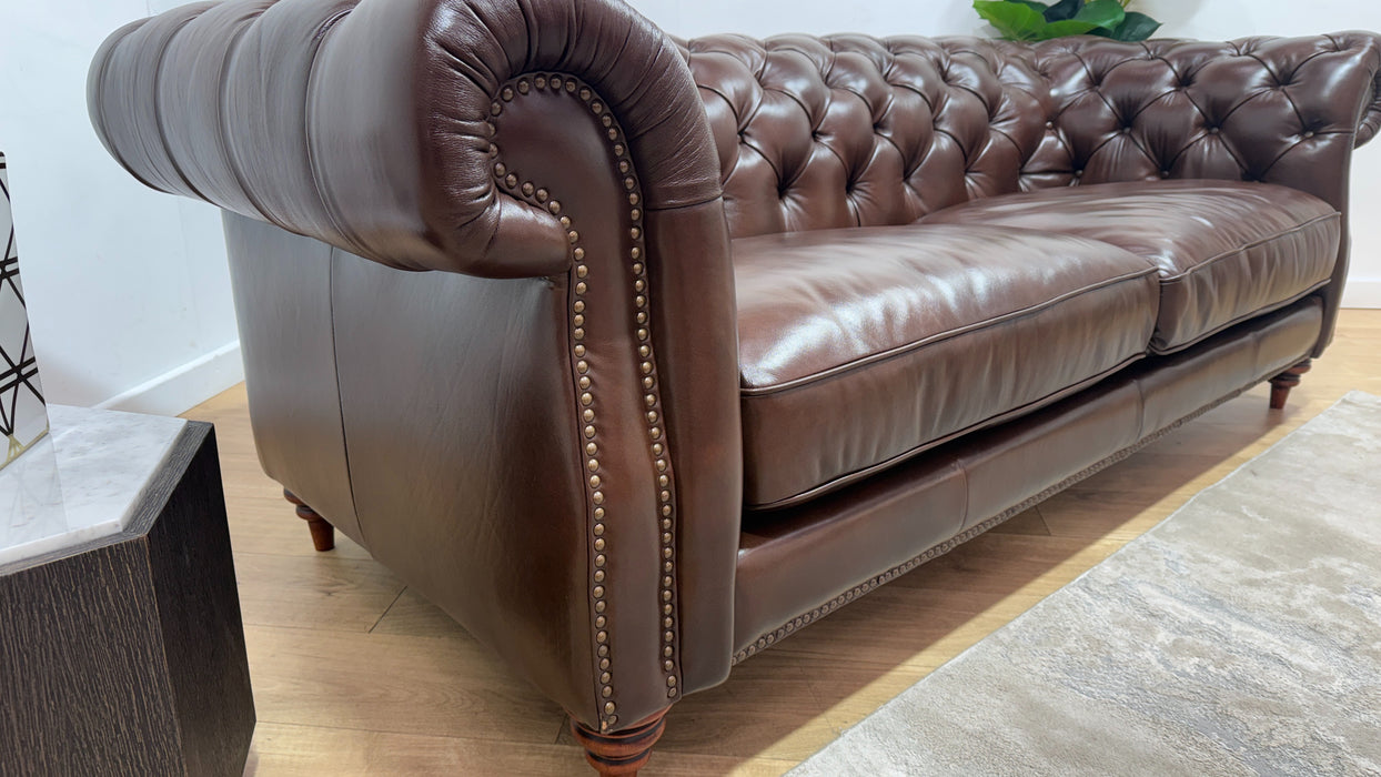 Sofology Darcy Leather 3 Seater with Studs in Trusty Supersoft Sheen Chestnut