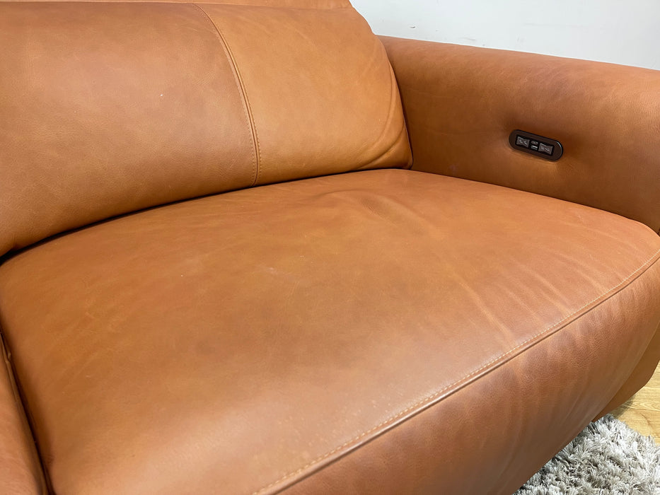 Bohemia 3 Seater Power Recliner Power Headrest Relaxed Tan Matt Leather (WA2)