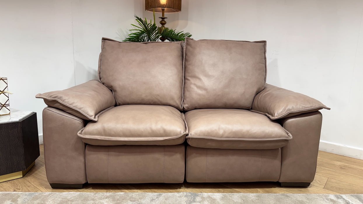 Sofology Embrace Leather 2 Seater Power Recliner/Headrest in Relaxed Soft Stone
