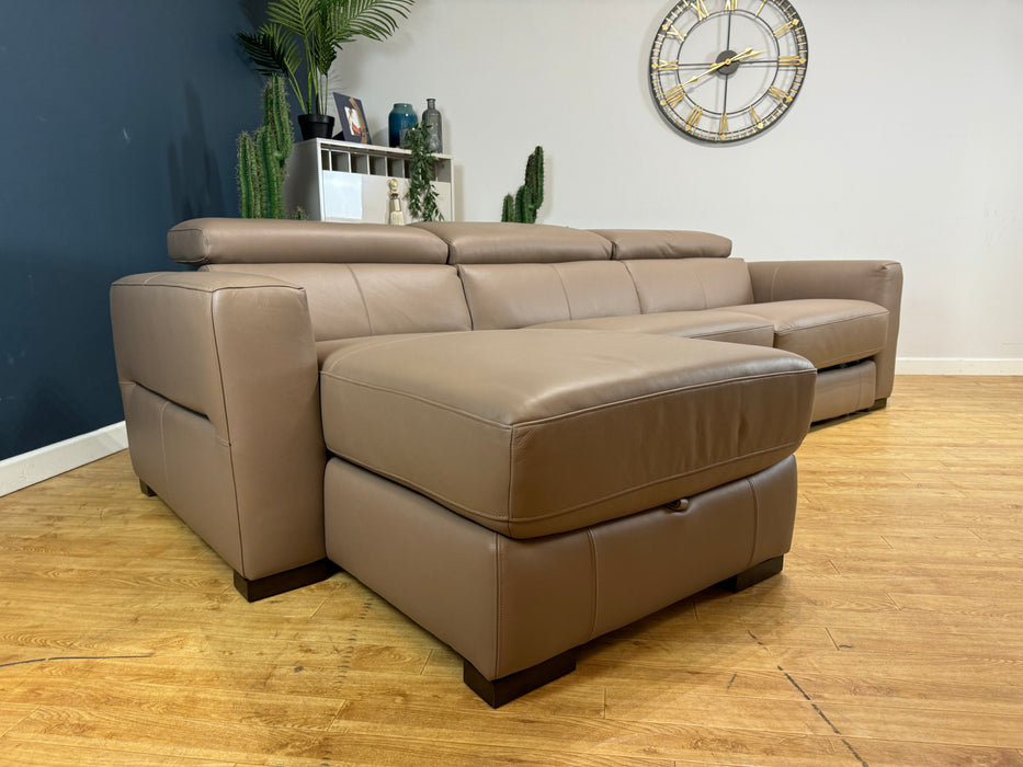 Metropolitan Fabric 4 Seater Chaise Sofabed With Storage - Matt Leather Plus Mushroom - ( WA2 )