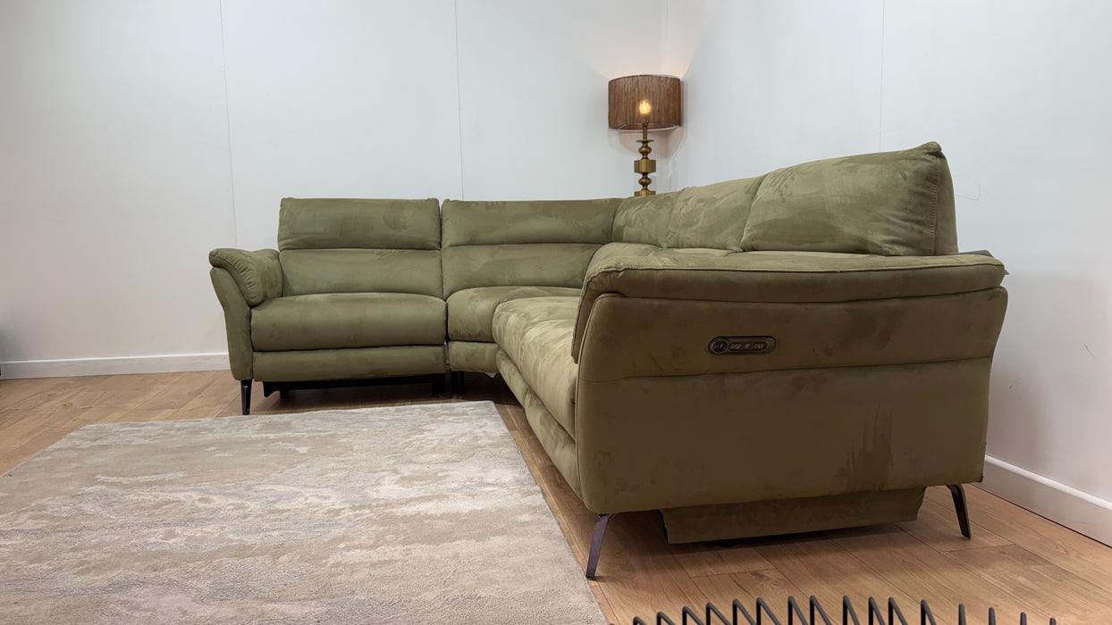 Sofology Missouri Fabric 1 Corner 3 Power Recliner/Headrest in Lifestyle Plush Olive