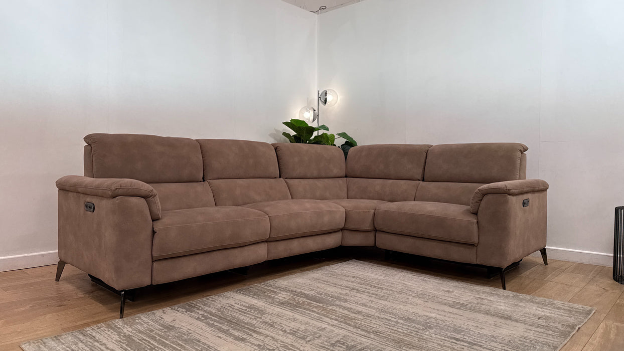 Sofology Illinois Fabric 2 Corner 1 Power Recliner/Headrest in Lifestyle Mottled Latte