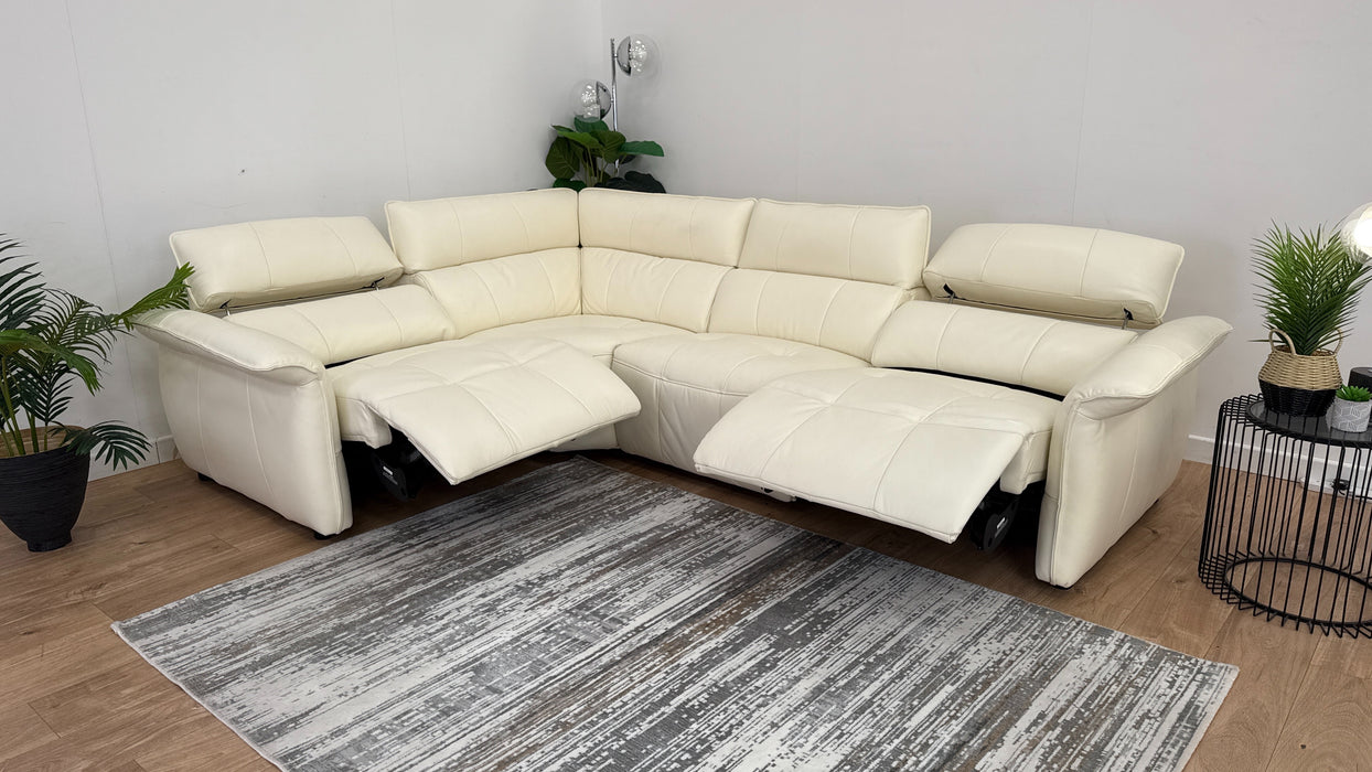 Cadenza 1 Corner 3 Sofa - Leather - Power Recliner, Power Hdrst - Trusty Sheen White