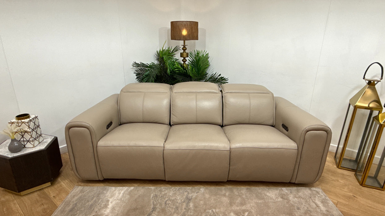 Sofology Premiere Leather 3 Seater Power Recliner/Headrest in Trusty Embossed Stone