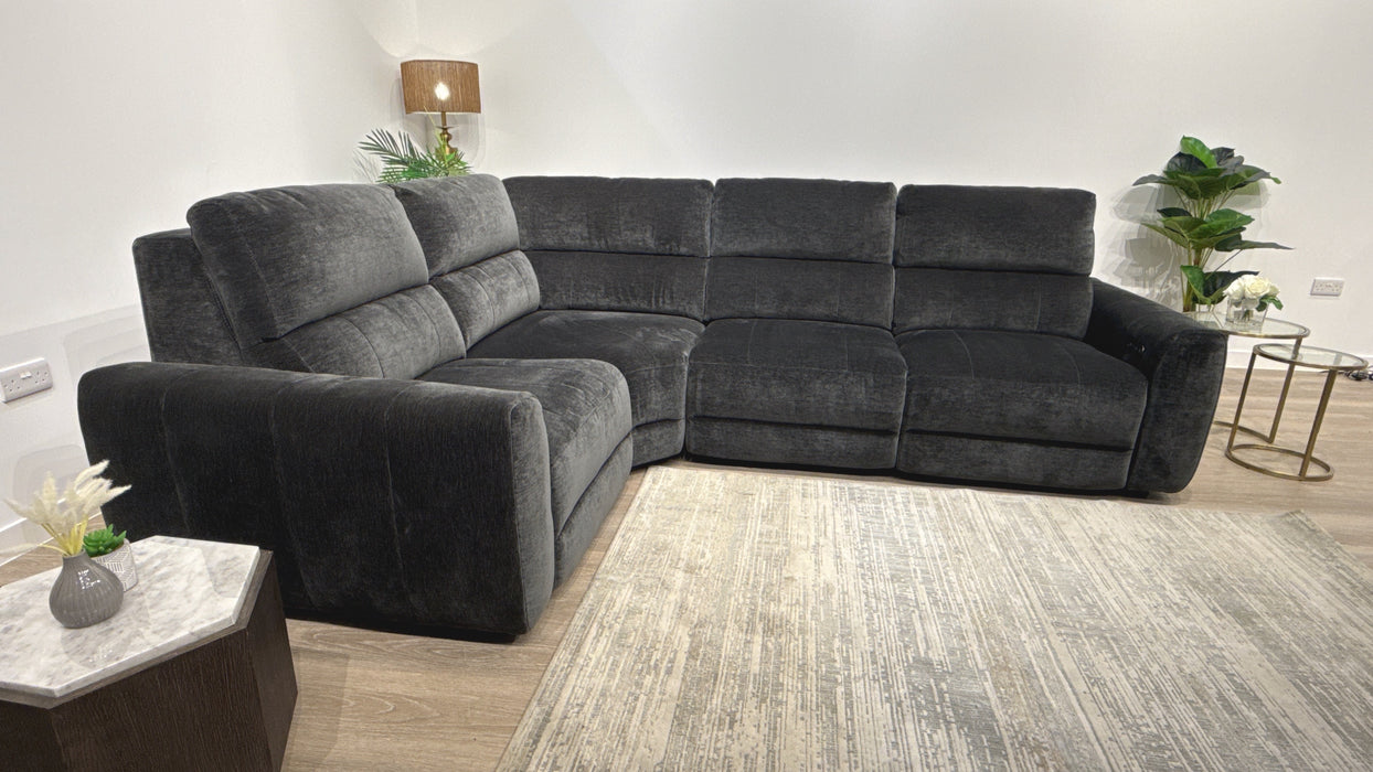 Sofology Portofino Fabric 1.5 Corner 3 Power Recliner/Headrest in Luxury Deep-Pile Chenille Slate