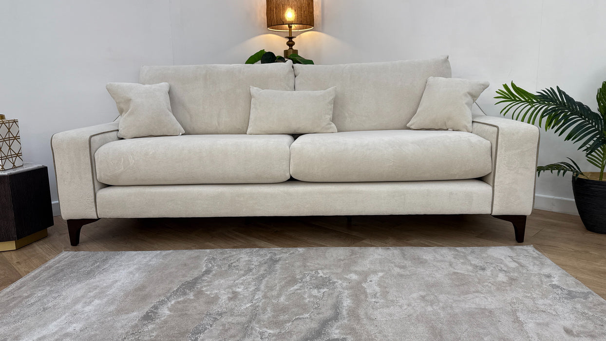 Sofology Wildwood Fabric 4 Seater in Soft Sherpa Natural Contrast Piping