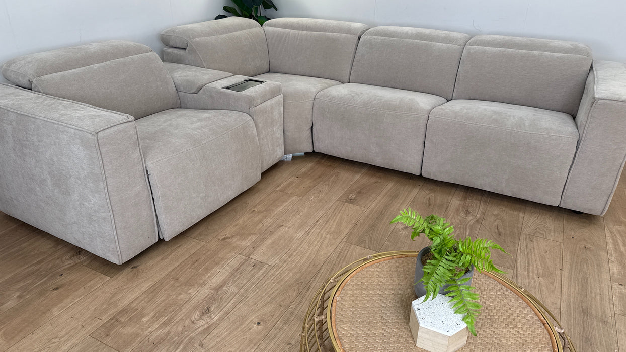 Sofology The Horizon 1.5 Corner 3 Console Recliner Sofa in Textured Chenille Stone