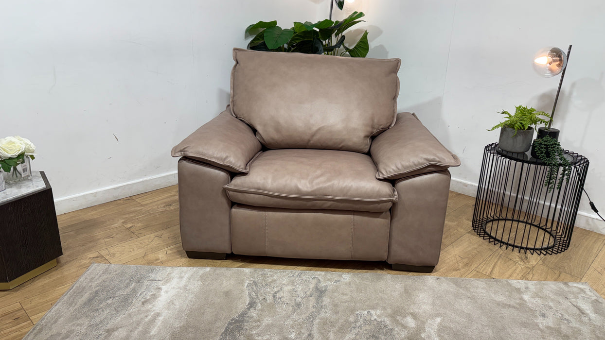 Sofology Embrace Leather Chair Power Recliner/Headrest in Relaxed Soft Stone