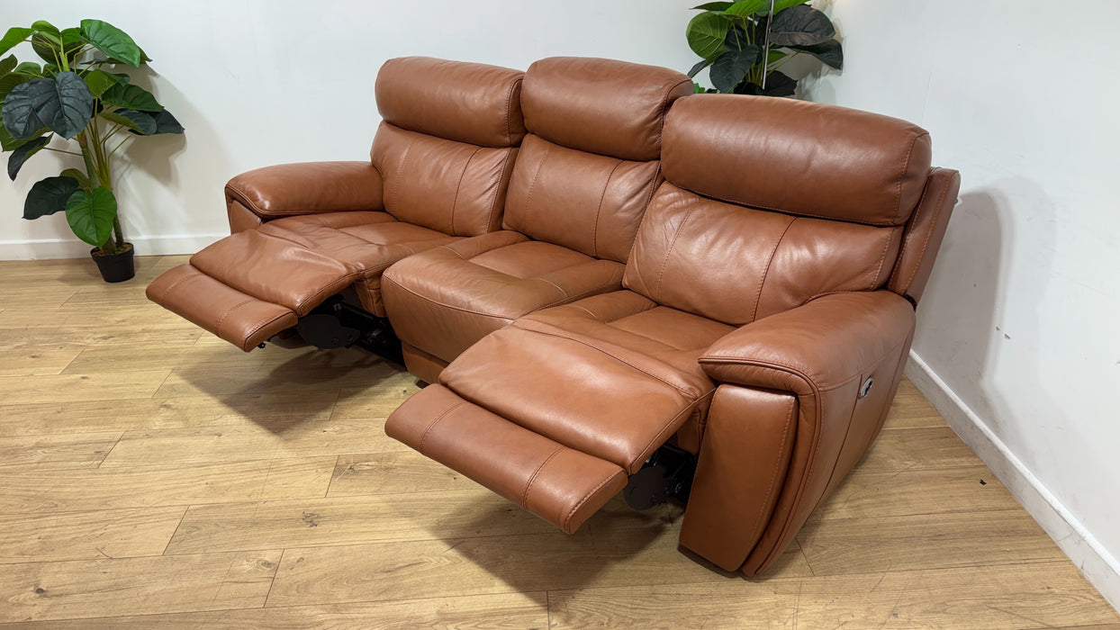 Sofology Radley Leather 3 Seater Split Triple Power Recliner in Metz Caramel