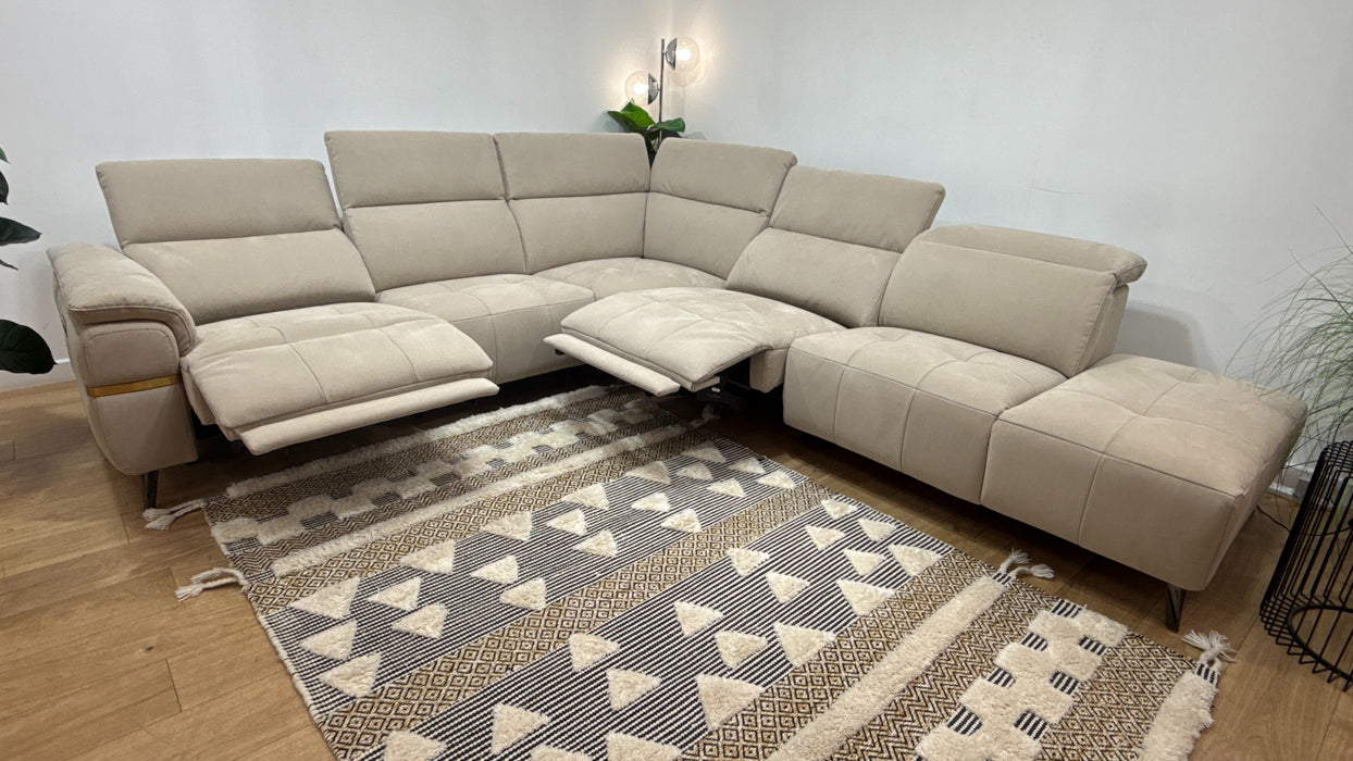 Sofology Milan Fabric 3 Corner 3 Chaise Power Recliner/Headrest in Nubuck Feel Stone