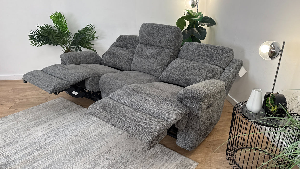 Sofology Gracie Fabric 3 Seater Power Recliner/Headrest in Hopsack Chenille Charcoal