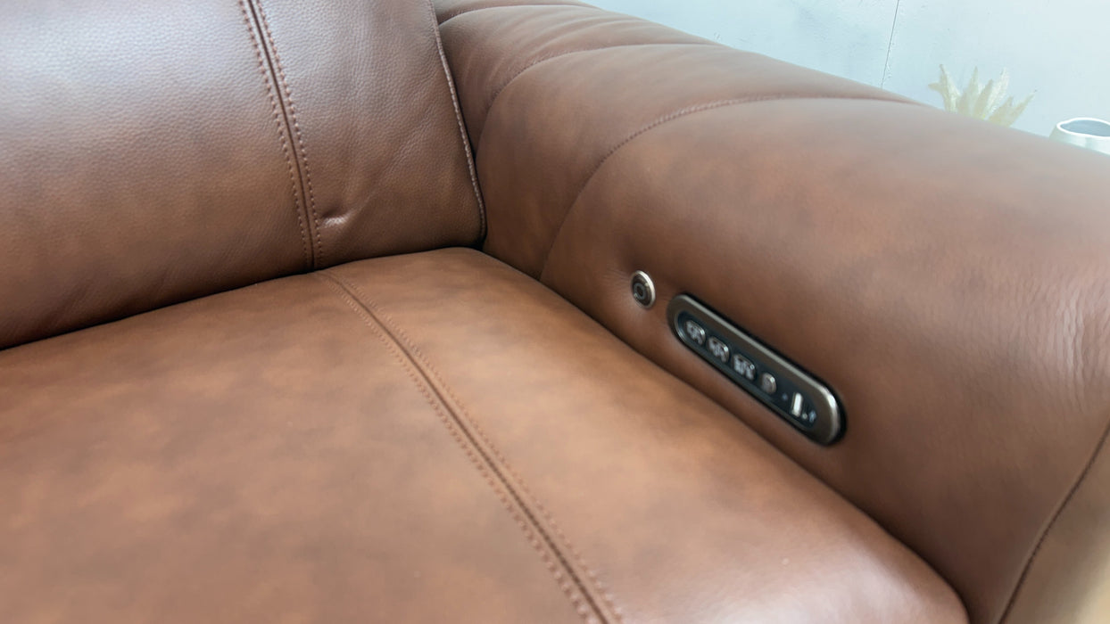 Sofology Allure Fabric 2 Seater Power Recliner/Headrest Heated Seats Lumbar Support Speakers in Trusty Embossed Chestnut