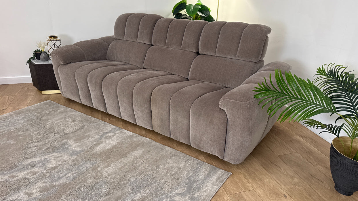 Sofology Nobu Fabric 3 Seater Power Recliner/Headrest in Relaxed Chenille Nutmeg