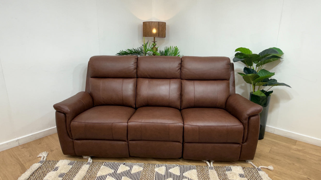 Sofology Bradie Leather 3 Seater Power Recliner/Headrest in Trusty Embossed Chestnut