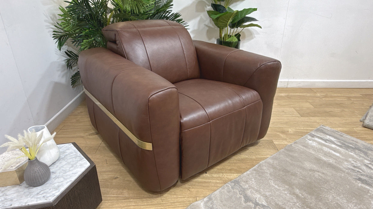 Sofology Lumiere Leather Chair Power Recliner/Headrest in Trusty Embossed Chestnut