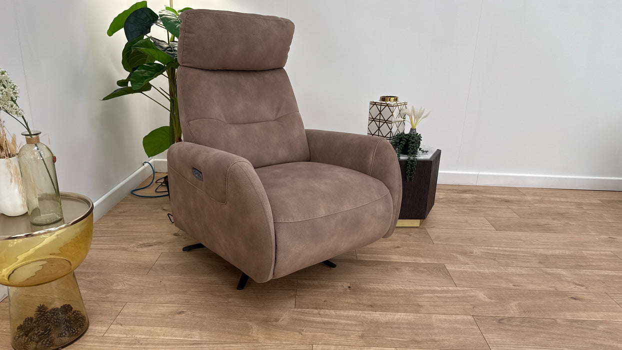 Sofology Monroe Fabric Chair Power Recliner in Lifestyle Mottled Latte