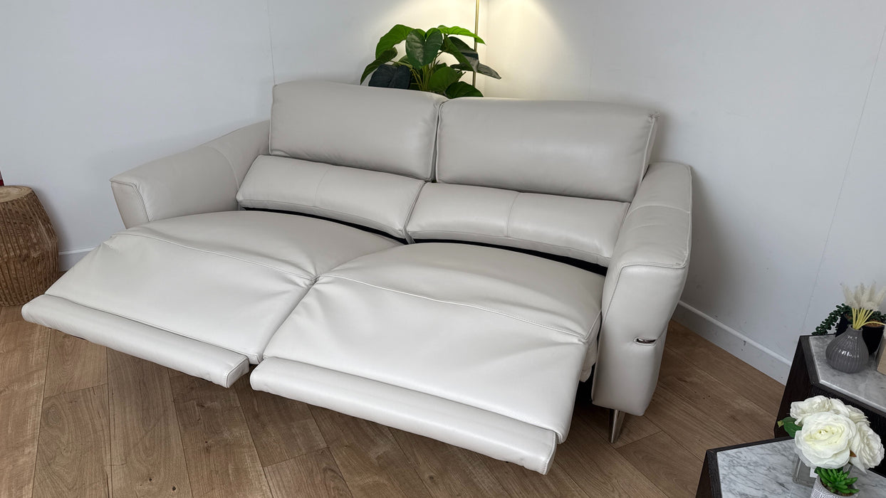 Sofology Dakota Leather 3 Seater Power Recliner/Headrest in Trusty Soft Sheen Mist