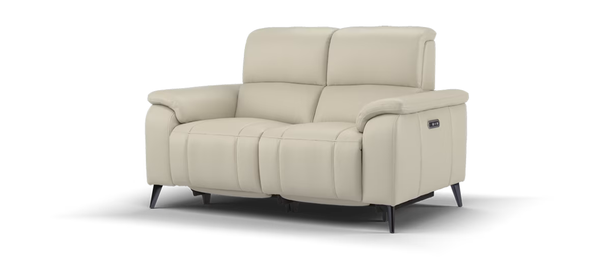 Sofology Bailey Leather 2 Seater Power Recliner/Headrest in Trusty Embossed Stone