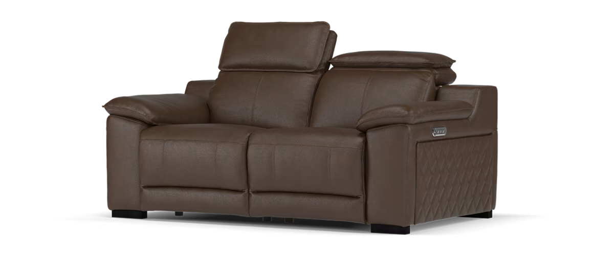 Sofology Benz Leather 2 Seater Power Recliner/Headrest in Trusty Sheen Chocolate